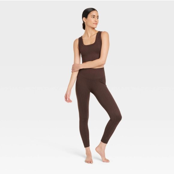 Women's Seamless Cable Knit 7/8 Leggings - Joylab Dark Brown L New With Tags 1 - Picture 4 of 4